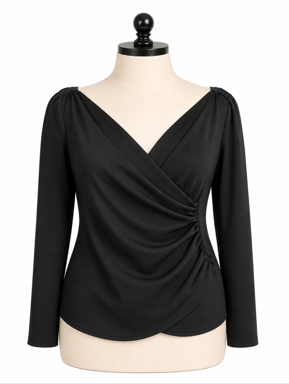 Coucoo NWT Black Scuba Knit Faux Wrap Style Lanai Long Sleeve TopSz  XL Casual